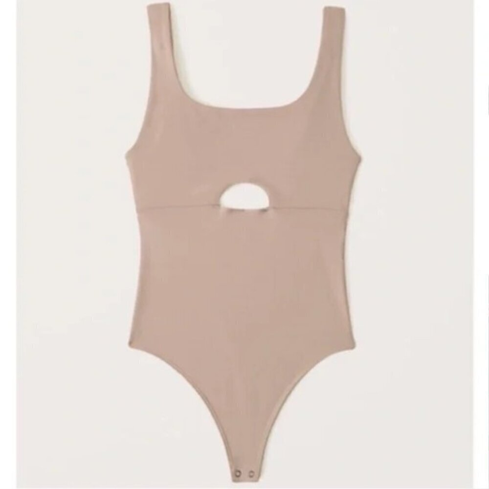 NEW WITH TAGS Abercrombie & Fitch Bodysuit Square Neck Cutout Nude/Tan Small